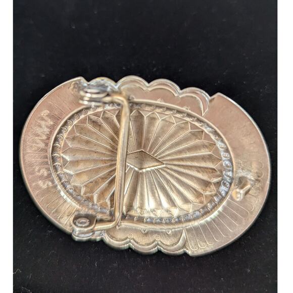 Belt buckle Sterling Silver Royston Turquoise Nev Oval,cast,oxidized,bezel set - Picture 10 of 10